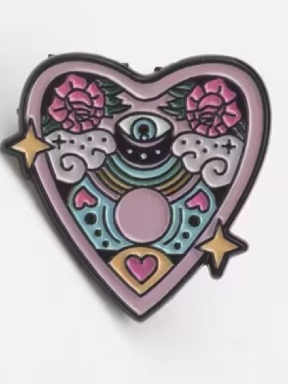 Rainbow Heart Planchette Pin Evil Eye Pastel Roses Stars Mystic Enamel Ouija